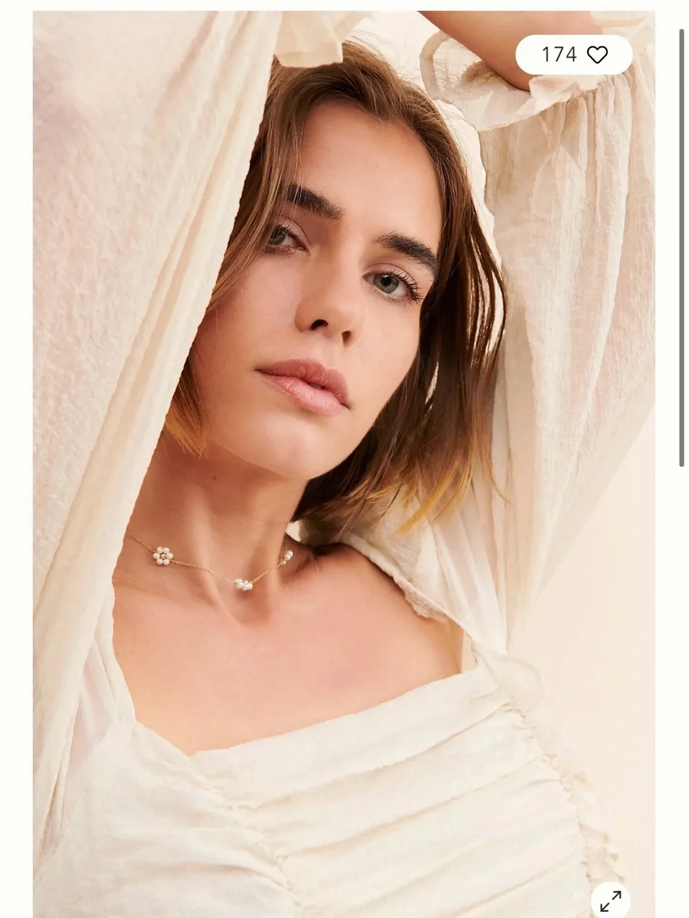 Astr Cream Ruched Square-Neck Puff-Sleeve Blouse